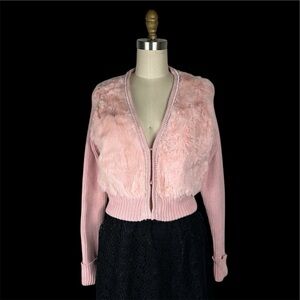 Genuine pink rabbit fur and knit jacket/cardigan